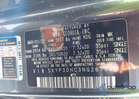 2022 Kia Telluride Ex from USA, damaged, VIN 5XYP3DHC3NG267601